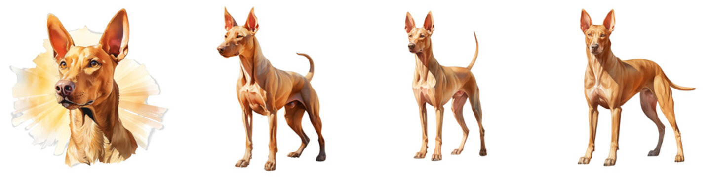 Elegant pharaoh hound portraits in various poses against a black backdrop