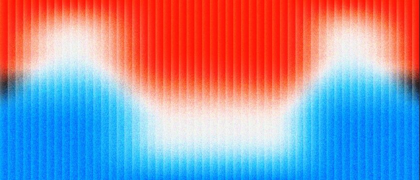 Abstract Red and Blue Gradient Background with Vertical Striped Grainy Noise Texture, Wave Pattern Wallpaper Banner