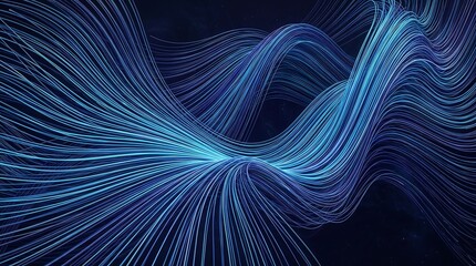 Naklejka premium Abstract blue light waves flowing in digital space for technology background design.