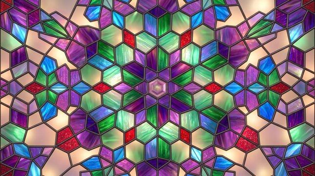 Vibrant Cyberpunk Stained Glass Mosaic Backgrounds Set in Magenta Pink and Neon Cyan Blue Geometric Patterns