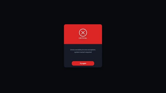 Critical Process Exception System Restart UI Alert Modal Motion Graphic