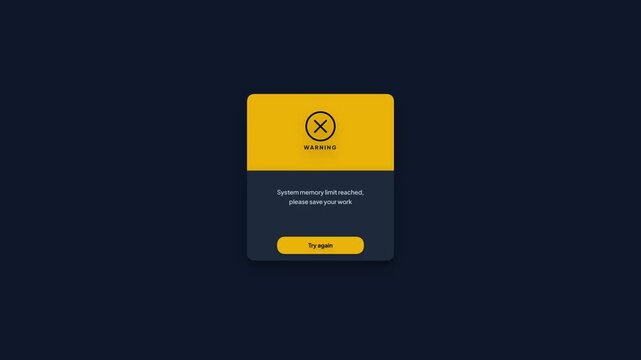 System Memory Limit Reached Warning UI Popup Modal Motion Graphic Animation