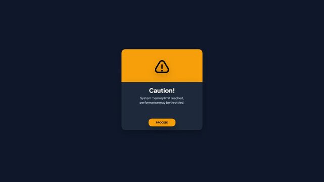 System Memory Limit Reached Caution Pop Up Window Yellow Dark UI Animation