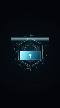 Digital Security Concept with Glowing Cyber Shield Icon on Abstract Data Network Background