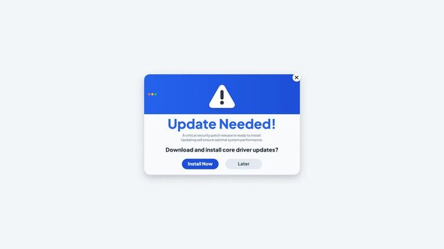 Software Update Needed Pop Up Window Animated Motion Graphic UI Graphic Design Element