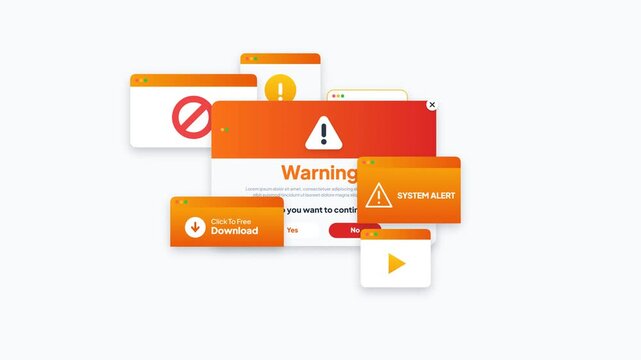 System Warning Alert Popup Window Stack Motion Graphic Animation Computer Software Error UI