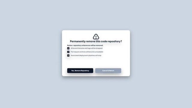 Permanently Remove Code Repository Confirmation Popup Light Mode Interface UI Graphic