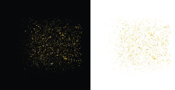 Gold glitter dust vector texture, luxury golden sparkle background on black and white, festive shimmering metallic particles