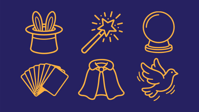 Magic Icons Set of Illusionist Tools Perfect for Entertainment