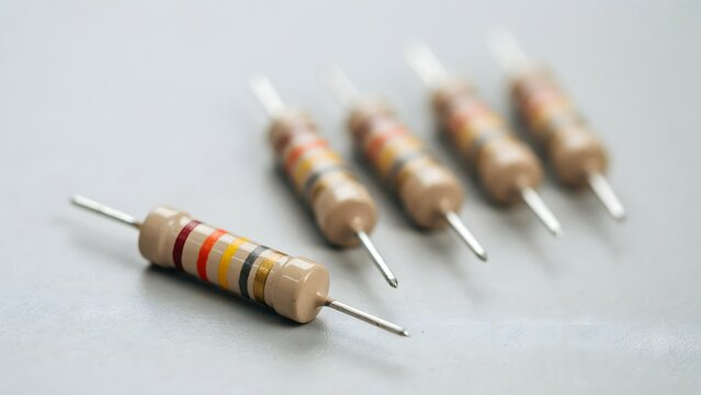 Colorful Resistors on a Light Gray Surface for Electronics Design