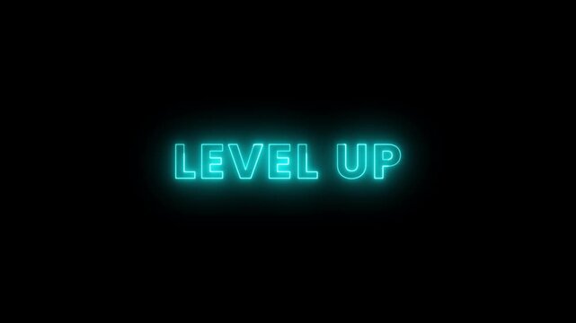 Level Up Neon Sign Logo with black Background . Game Neon Sign Board, Gaming Industry Advertising, Light Banner, Bright Night Neon Design Element. Seamless Loop 4K Video