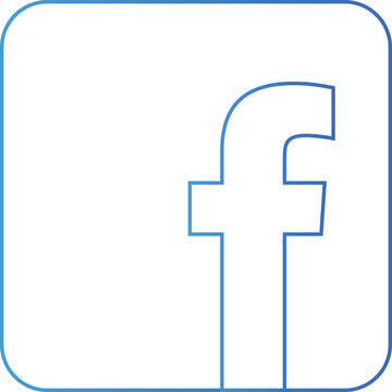 A thin blue outline of the facebook social media featuring a rounded square frame and the letter f, isolated on a white background