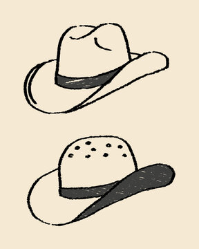 Hand Drawn Western Cowboy Hat Collection with Two Classic Ranch Hat Designs in Rough Sketch Style