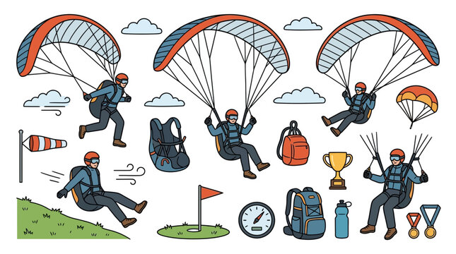 Paragliding Adventure Elements Set Isolated