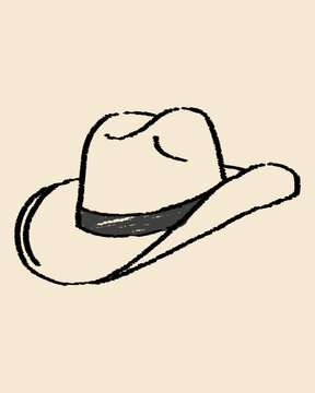 Hand Drawn Classic Western Cowboy Hat with Decorative Band in Rough Sketch Style