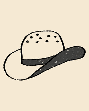Hand Drawn Western Cowboy Hat with Dotted Crown and Dark Brim in Rough Sketch Style