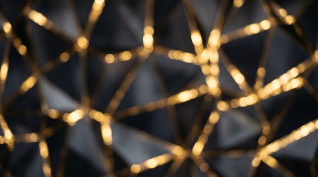 Abstract background featuring a dark geometric pattern with glowing golden lines and soft bokeh light