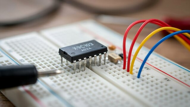 Circuit Board with Integrated Chip on a Breadboard Setup