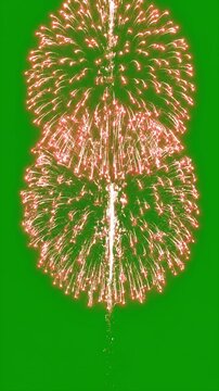 Golden Firework Launch and Burst on Green Screen