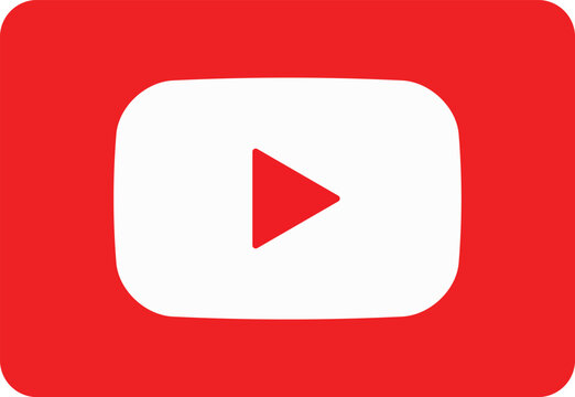 Red rounded rectangular featuring a white rounded rectangle with a red play button symbol in the center, isolated on a white background