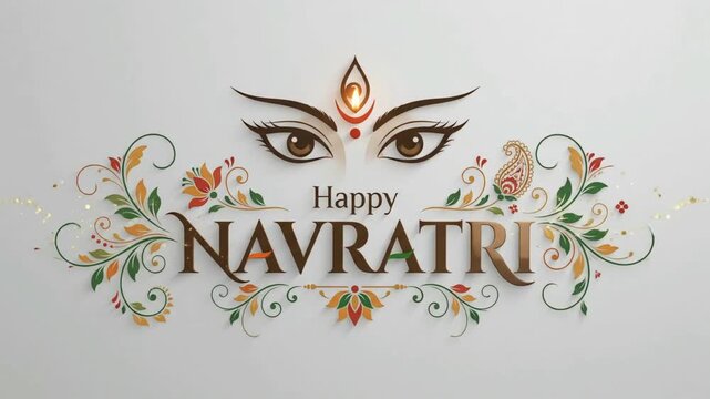 Happy Navratri festival greeting with goddess eyes and floral Indian decorative artwork for celebration
