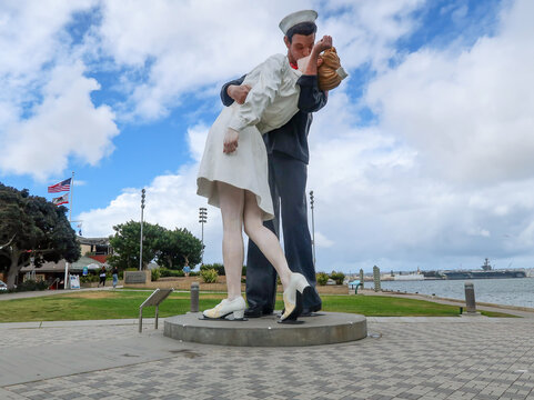 Unconditional Surrender Statue and Aircraft Carrier in San Diego California USA