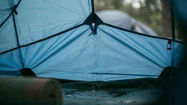 Rain Water Dripping Inside a Tent During a Camping Adventure