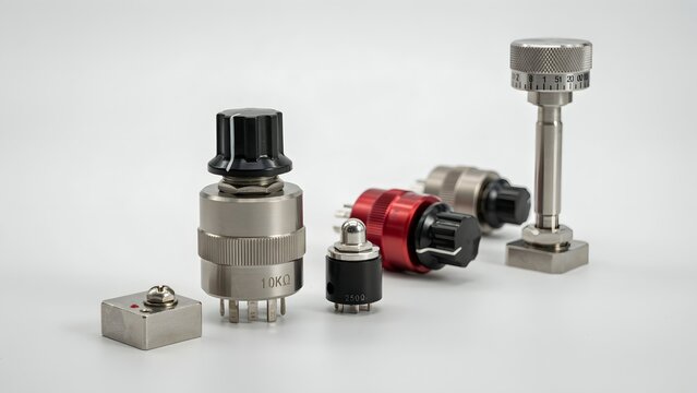 Variety of Electronic Components Including Knobs and Switches