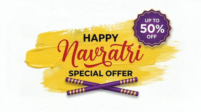 Happy Navratri special offer banner with yellow brush stroke design for festive sales and promotions