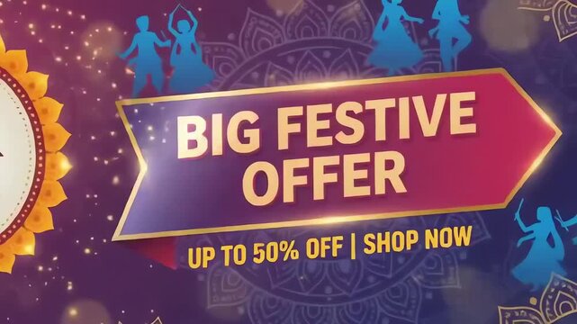 Navratri festive sale banner with Shubh Navratri greeting, Dandiya silhouettes and Big Festive Offer