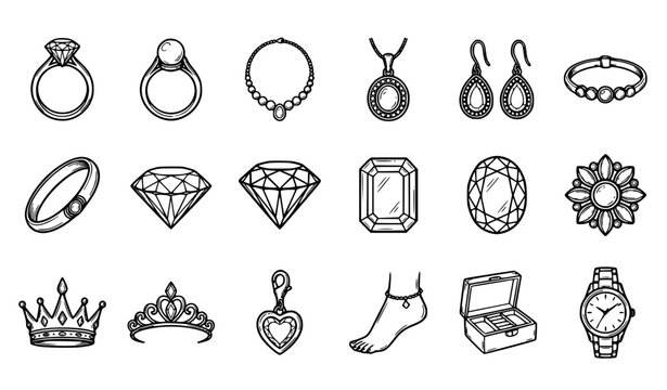 Black White Jewelry Sketch Vector Collection