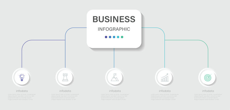 5 Steps circle and curve horizontal infographic design for your business data. Steps business data visualization timeline process infographic template design with icons