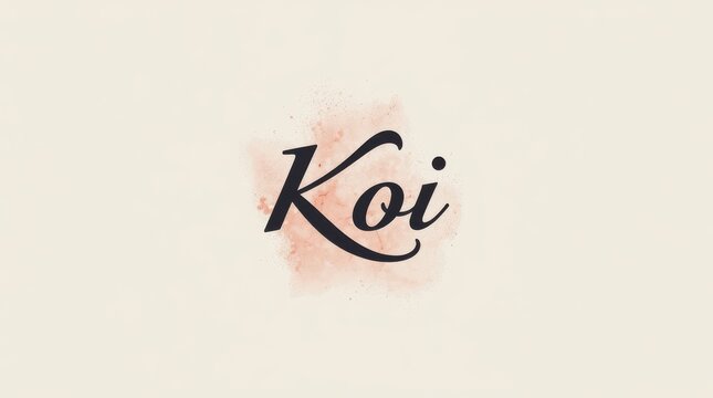 Koi text logo with elegant calligraphy and soft watercolor background texture