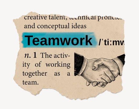 Teamwork definition, vintage ripped dictionary word