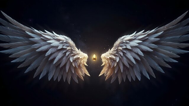 Stunning Angelic Wings with Soft Feathers Against Dark Background