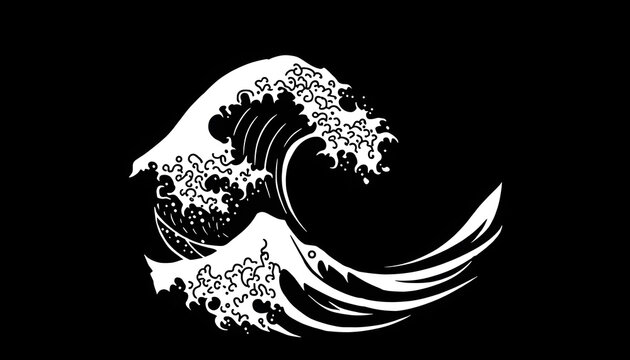 Minimalist Black and White Japanese Wave Illustration Vector