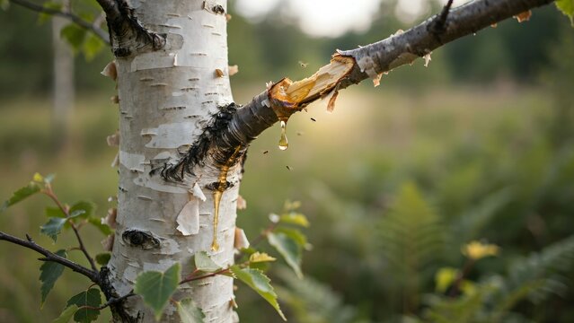 Close-Up of a Damaged Birch Tree Bark in Natural Forest Setting
