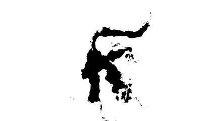 Obraz premium Minimalist black and white map of Sulawesi Island displaying its unique geographic shape and territory within the Indonesian archipelago.