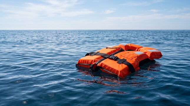 Orange Life Jacket Floating on Blue Water
