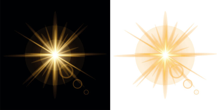 Gold Sparkle Light Effect with Shining Star Rays for Creative Overlay