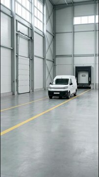 White delivery van reversing toward warehouse loading dock