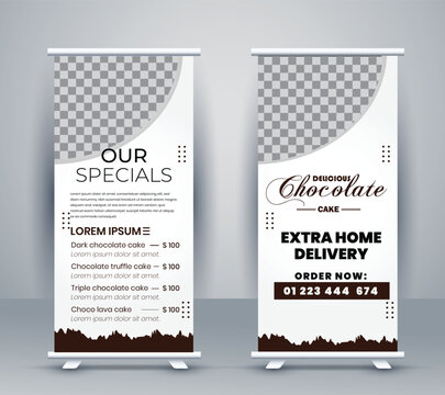 Chocolate dessert cafe sale roll up social media banner template