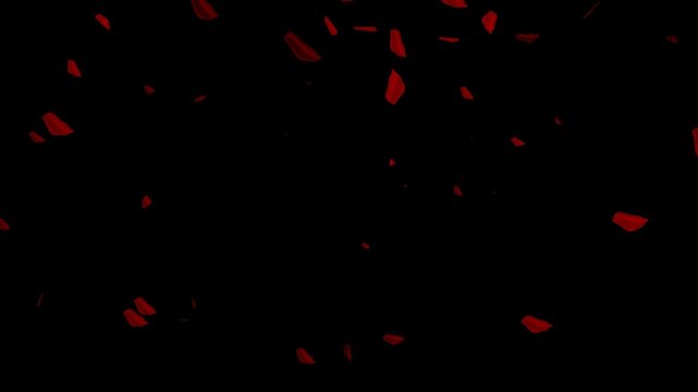 Falling red leaves and petals drifting through the scene with alpha channel, suitable for autumn, romantic and decorative overlays