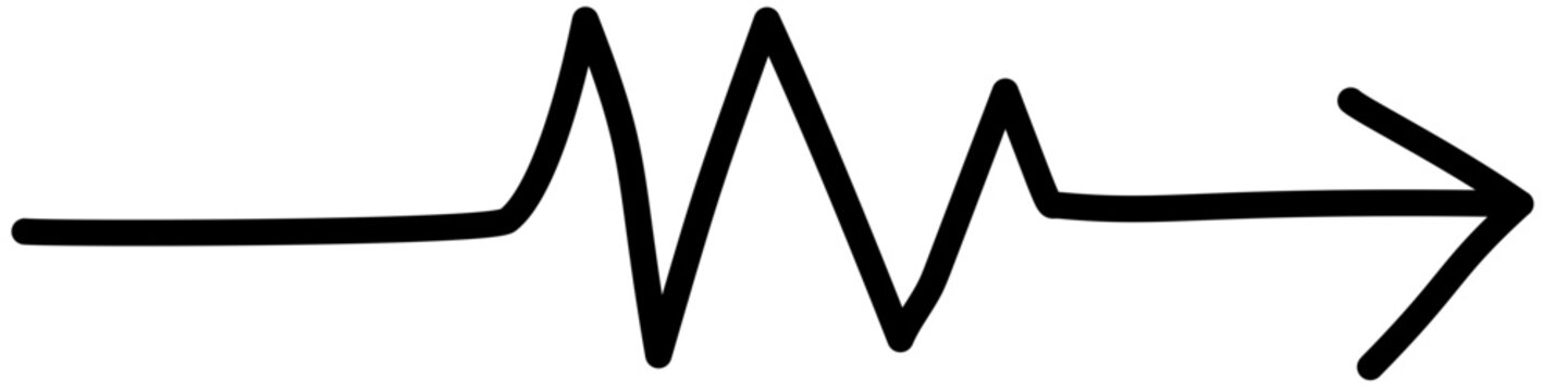 A hand drawn horizontal arrow featuring a pulse heartbeat zigzag in the middle.