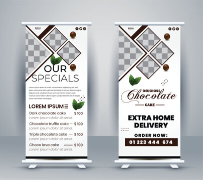 Chocolate dessert cafe sale roll up social media banner template