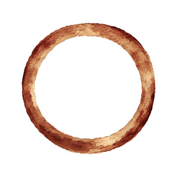 Thick circular brown coffee cup stain with solid ring imprint beverage caffeine espresso abstract isolated paperwork tonality