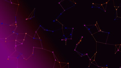Neon magenta and blue digital network visualization provides futuristic abstract backdrop for cyber...