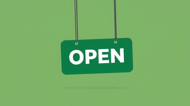 Open sign hanging and swaying animation on green screen