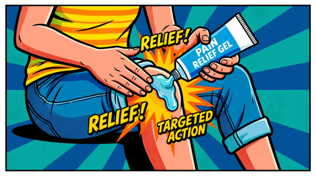 Person applying pain relief gel for World Arthritis Day in pop art style  