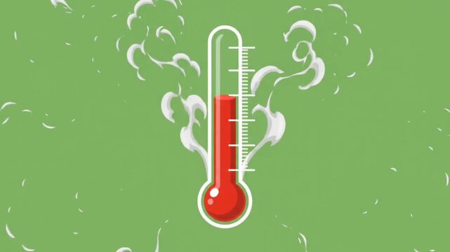 Animated thermometer showing temperature increase and decrease on green background